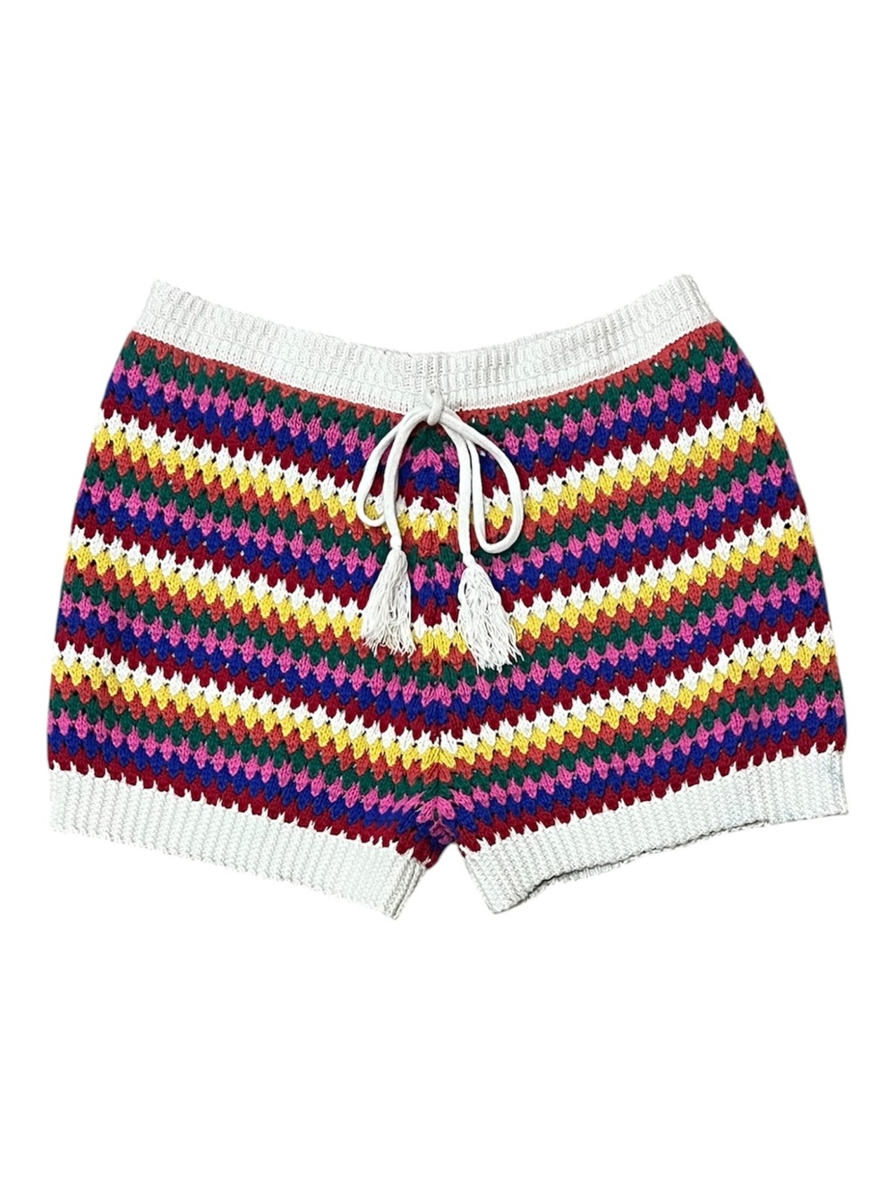 Versona Multicolor Crochet-Style High Waist Knit Shorts Size Medium